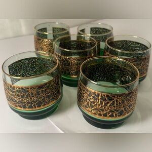 Vintage Set Of St. Claire Avacado Green And 22kt Gold Dominion Glasses Set Of 6.